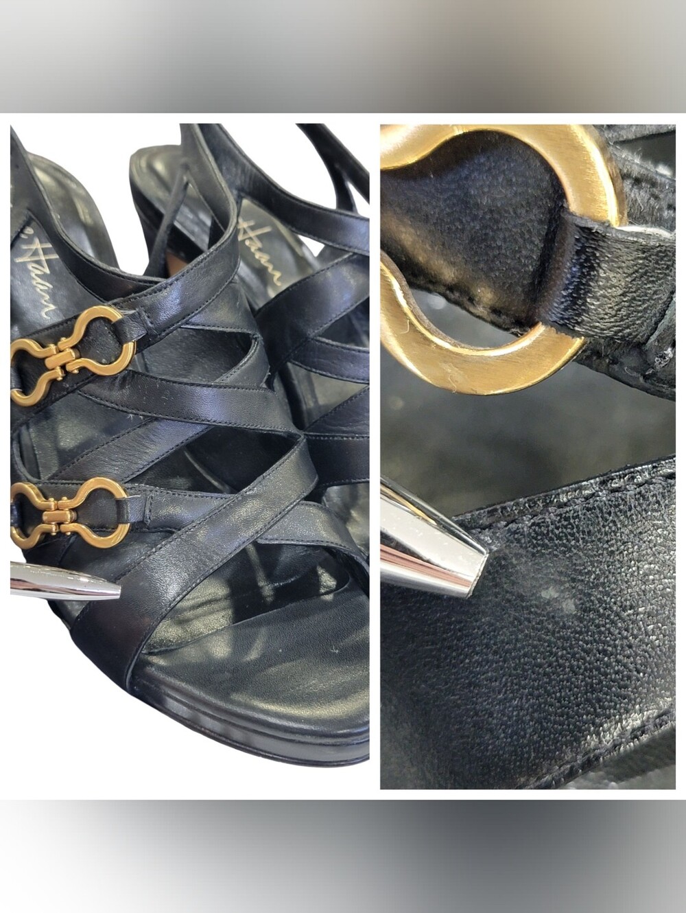 Cole Haan x Nike Air Black Leather Horsebit Slingback Heels Stiletto Women’s 8B - Picture 13 of 17